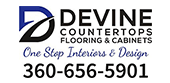 Devine Countertops Flooring & Cabinets logo, subtitled One Stop Interiors & Design 360-656-5901